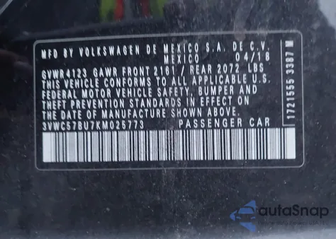 2019 Volkswagen Jetta 1.4T R-Line/1.4T S/1.4T Se from USA, damaged, VIN 3VWC57BU7KM025773